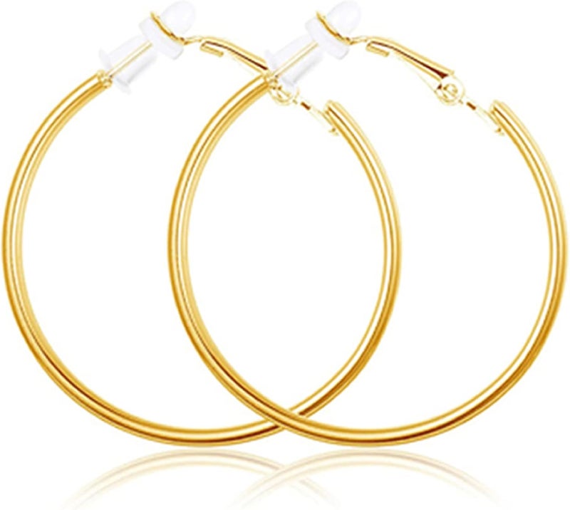 CSIYANJRY99 Gold Clip On Hoop Earrings Non Piercing Nightclub DJ Big Hoop Earrings for Women - Image 1